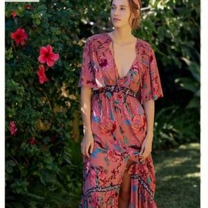 Anthropologie Floral Maxi Dress - Pink and Blue